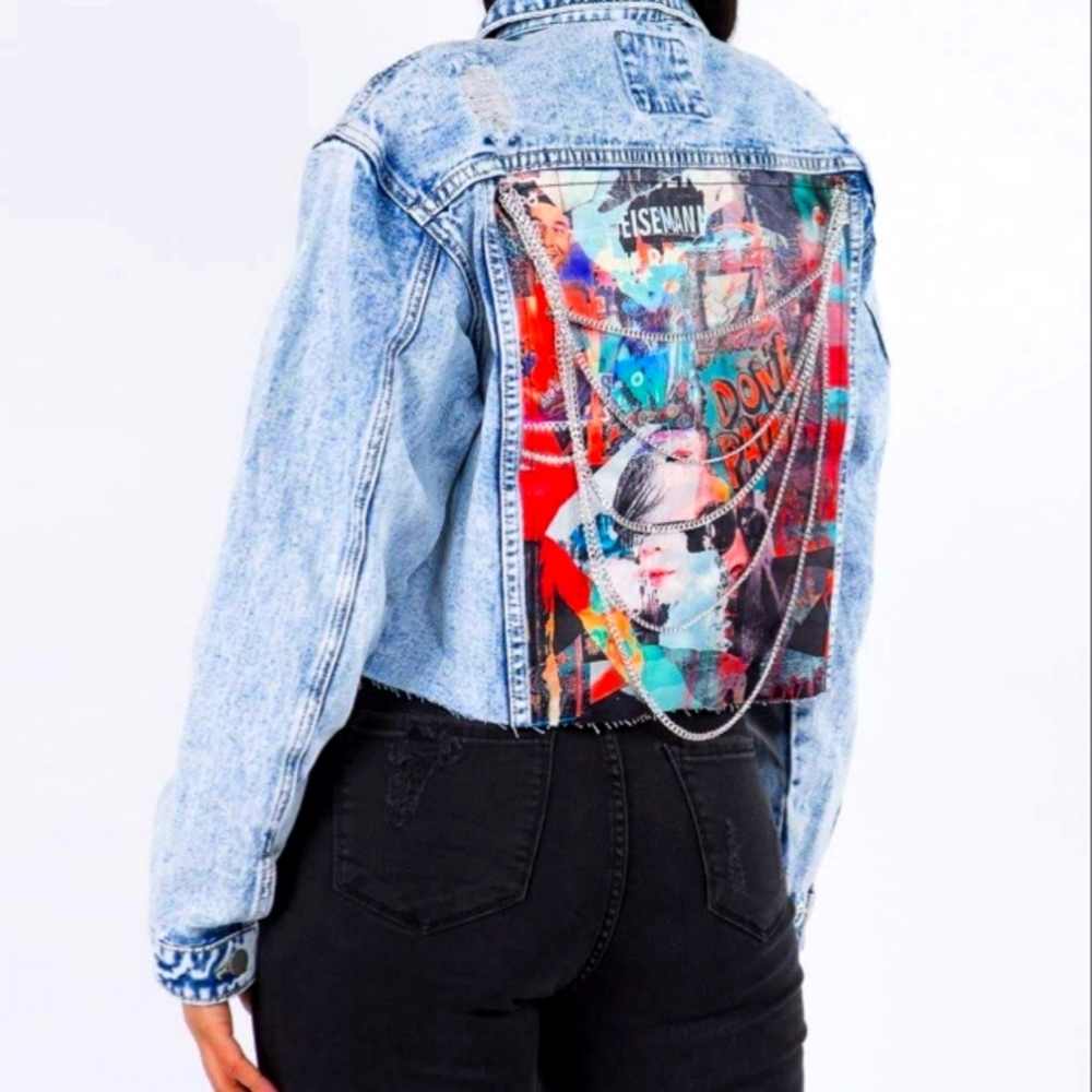Diamond studded denim jean jacket
